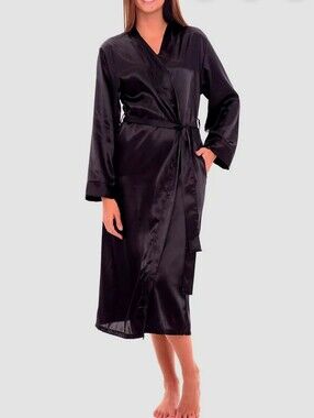 Alexander Del Rossa Silky Satin Wrap Robe w/Pockets!  Black XL